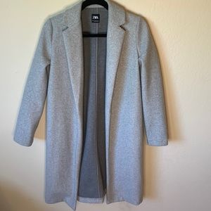Gray long pea coat with pockets